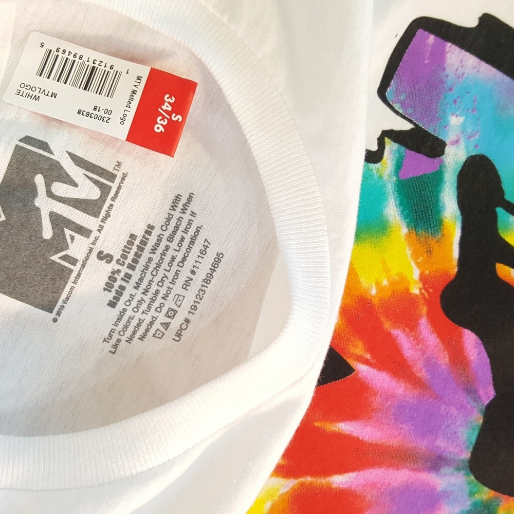 🎶 MTV Graphic Tee Liquid Tie Dye Rainbow TShirt - Picture 3 of 7